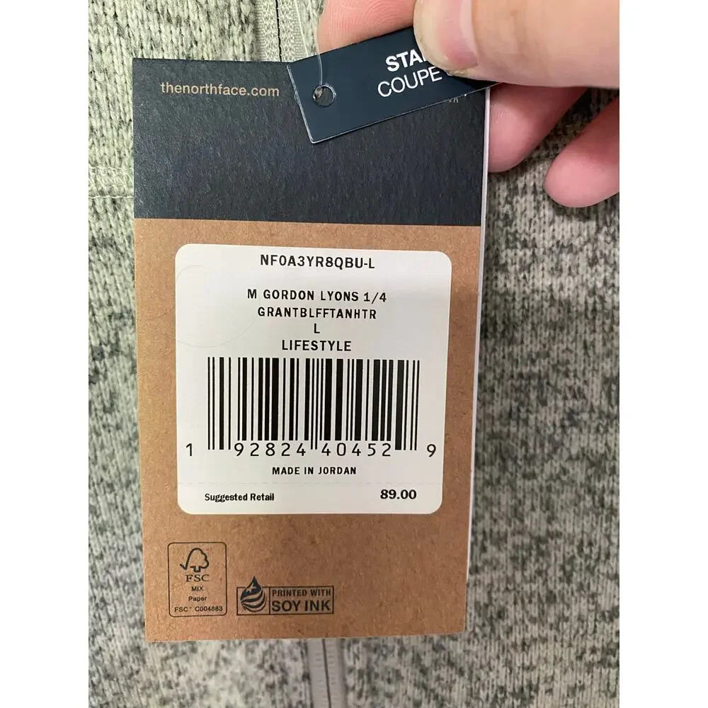 NWT The North Face Gordon Lyons 1/4 Zip Sweater Pullover Granite Gray Large